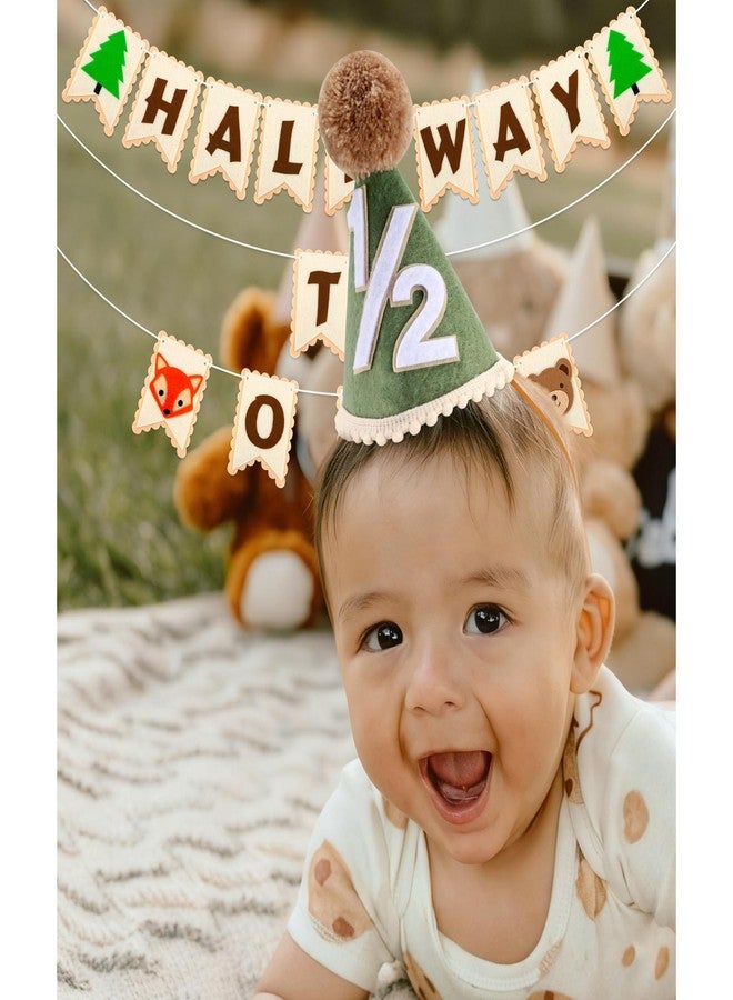 CUBACO 1/2 Birthday boy Girl Banner, half birthday decorations party hats 6 months Banner Decorations Outfit Half Way to One baby boy for Animal Kingdom Themed Baby Shower Party Supplie - Image 3